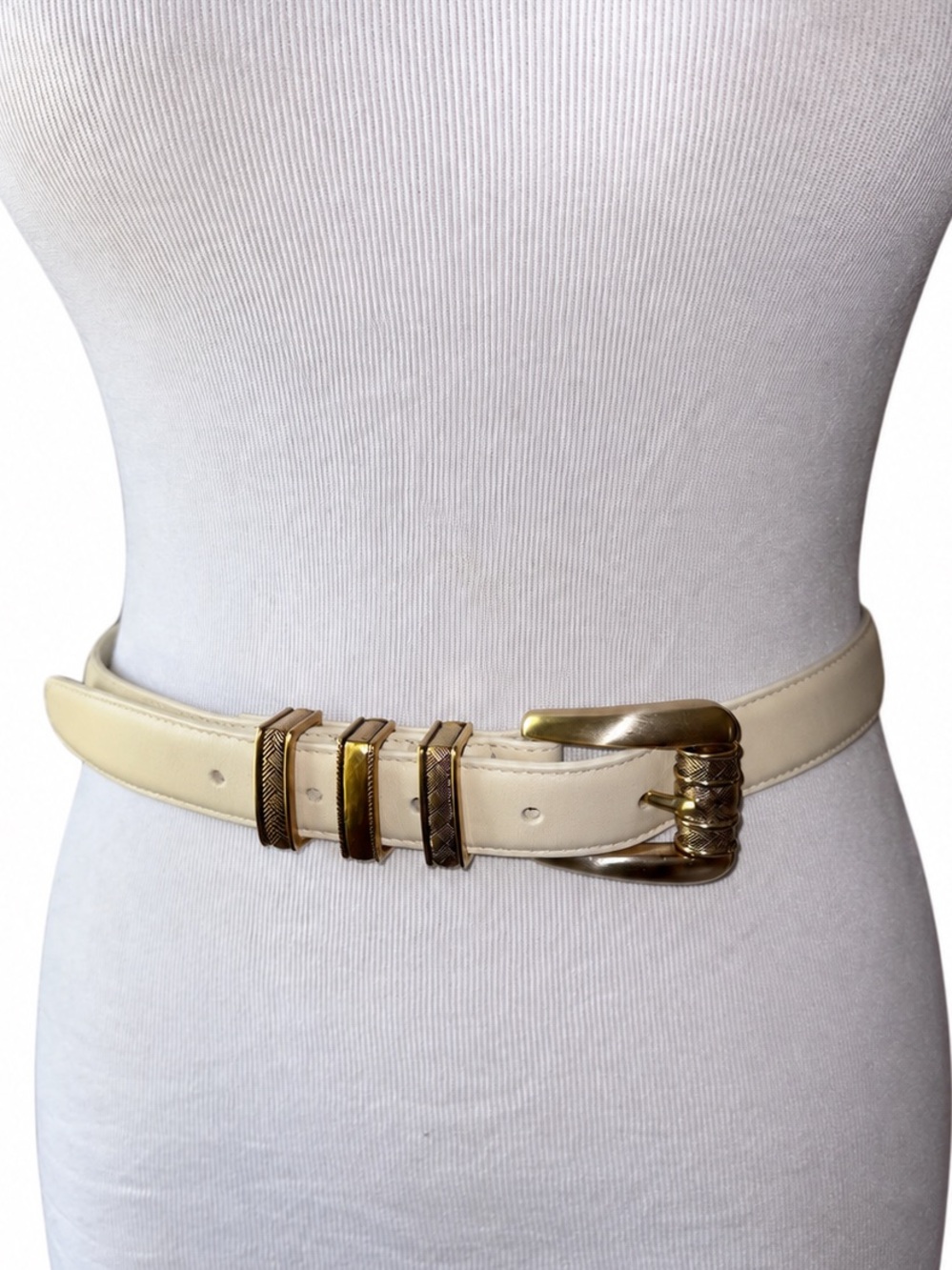 Vintage 90s Brighton Ivory Belt Gold-Tone Buckle Decorative Keepers